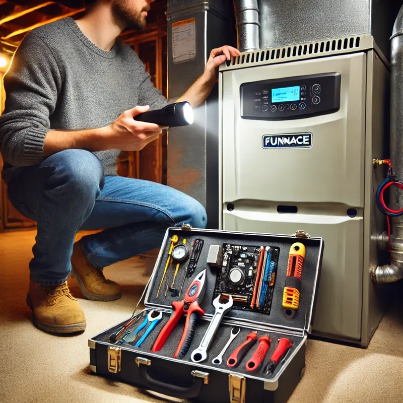 Technician inspecting a furnace